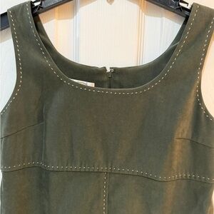 Talbots Green Sleeveless Sheath Dress Knee Length Scoop Neck contrast seam suede